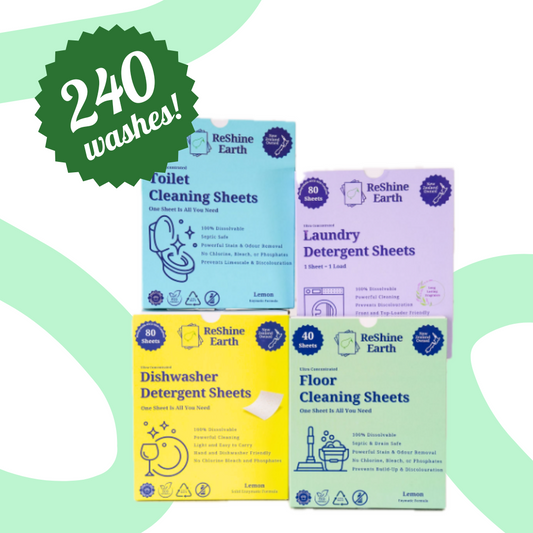 All in One Starter Pack, Dishwasher, Laundry, Floor and Toilet Detergent Sheets, 240 Washes